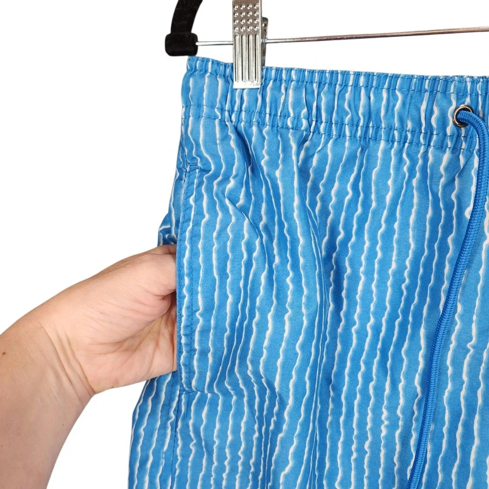 Vtg Beach Bros Mens sz M Swim Trunks Shorts Blue White Stripe Surfer Beach Retro